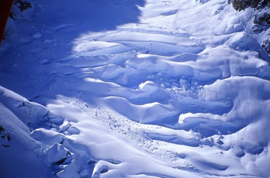 Denali Base Camp 5 The Northwest Basin Icefall on Mount Hunter seen from the air just after crossing South Hunter Pass.