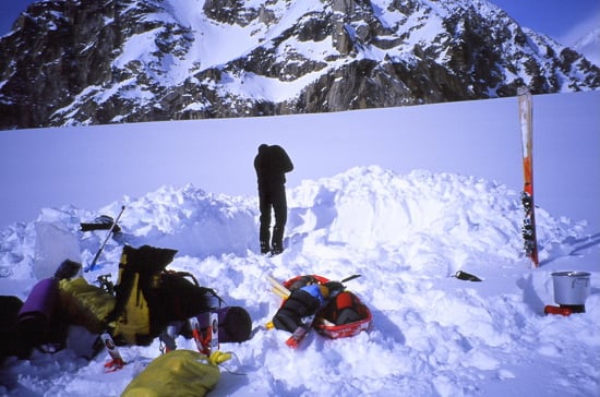 Denali Base Camp 13 Beginning the almost daily task of digging tent platforms.
