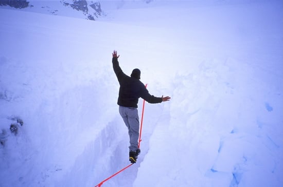 Denali Base Camp 15 Walking the slack line at Base Camp during a stretch of bad weather.