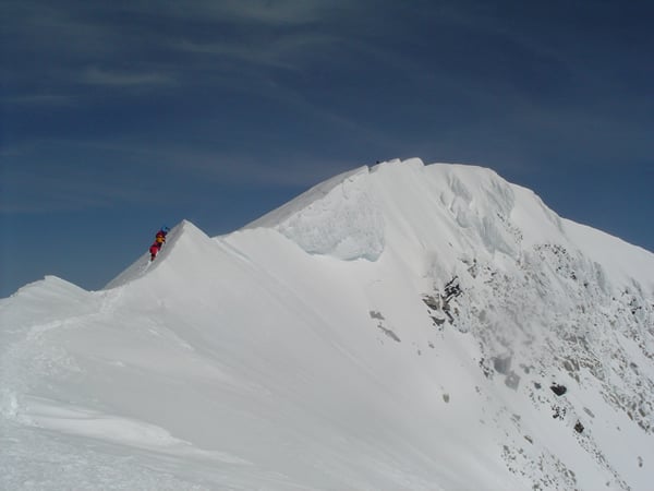 Looking up the final length of ridge to the summit of Denali.