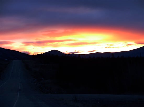 An early spring sunset over the foothills of the Alaska Range.