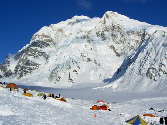 Denali Base Camp 19 Base Camp with Mount Hunter behind.