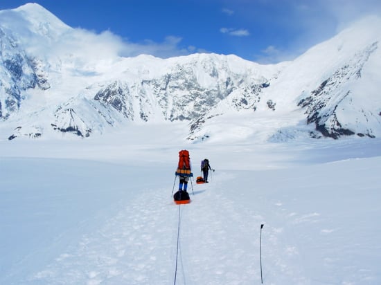 Lower Kahiltna Glacier 2 An AAI team starting down Heartbreak Hill towards the main branch of the Kahiltna Glacier.