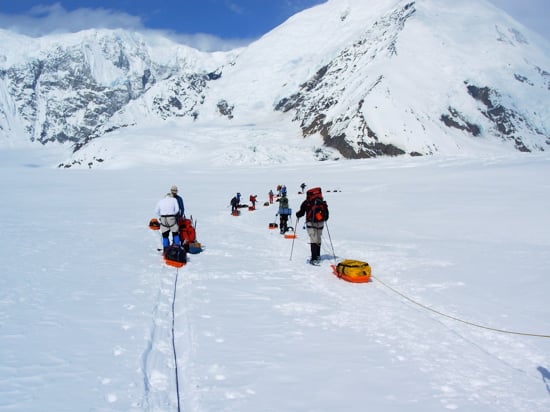 Lower Kahiltna Glacier 3 Teams stop for a break at the Base of Heartbreak hill as they gain the lower Kahiltna Glacier.