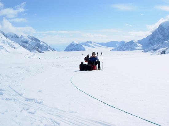 Lower Kahiltna Glacier 15 Taking a break in the heat of the day on the way to Camp 1.