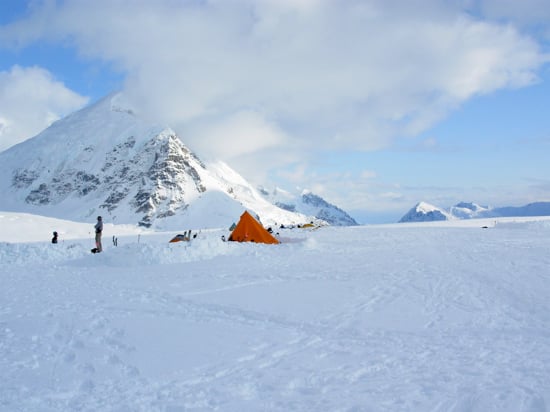 Looking at Camp 1 with the lower Kahiltna and Mount Frances behind.