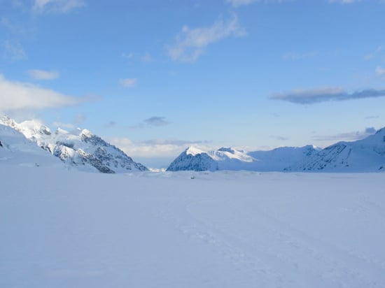 Looking back down the main branch of the Kahiltna Glacier.