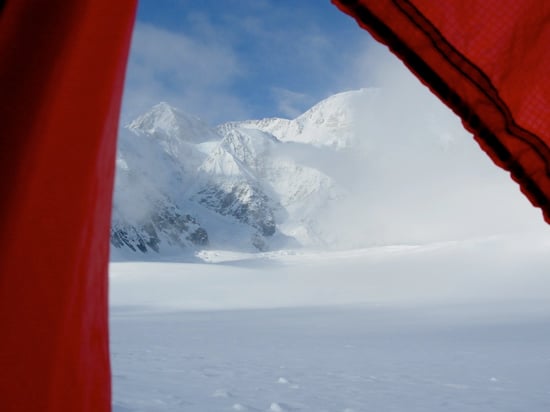 Looking up at the West Buttress Direct and Windy Corner from Camp 1.