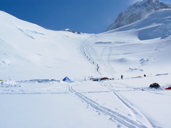 Looking up at Motorcycle Hill from Camp 2.