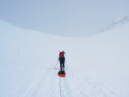 AAI climber Bob Baker and guide Joseph Anderson start up Motorcycle Hill.