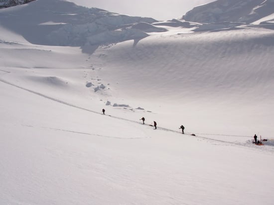 Climbers start up the initial slope of Motorcycle Hill.