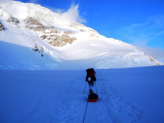 Approaching 14,200 feet with the West Rib on the right-hand skyline.