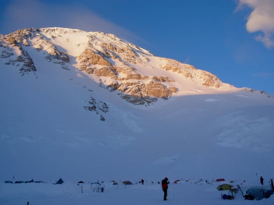 The summit of Denali over six thousand feet above Camp 3.