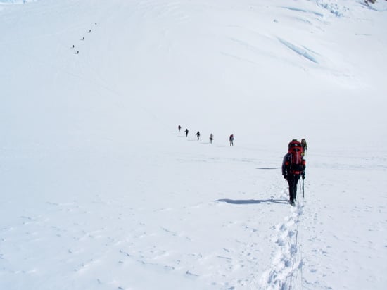 The Fixed Lines and the Ridge to High Camp 1 AAI teams head out from 14 Camp on the way to the base of the fixed lines.