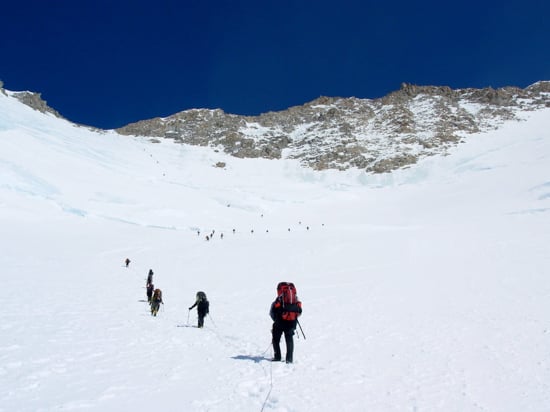 The Fixed Lines and the Ridge to High Camp 5 Many teams approach the base of the fixed lines.