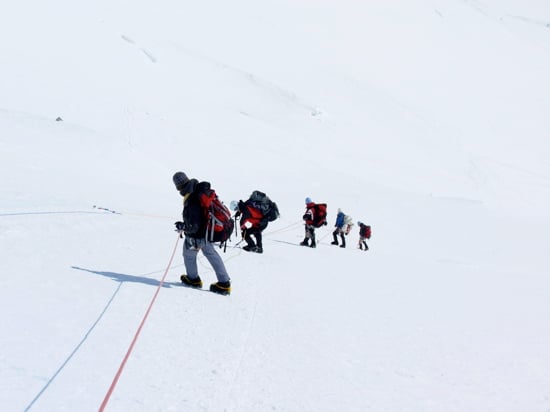 The Fixed Lines and the Ridge to High Camp 12 A group descends the fixed lines.