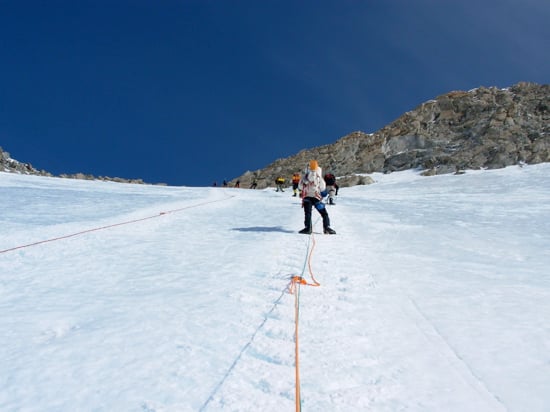 The Fixed Lines and the Ridge to High Camp 19 Looking up the fixed lines.