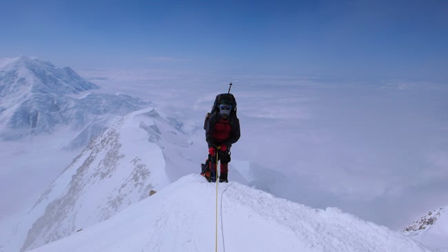 The Fixed Lines and the Ridge to High Camp 31 AAI climber Jamie Garis on the ridge above the fixed lines.