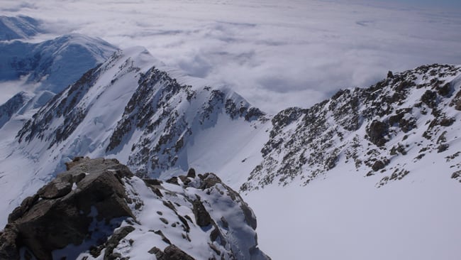 Looking down on the fixed lines and the ridge from High Camp.