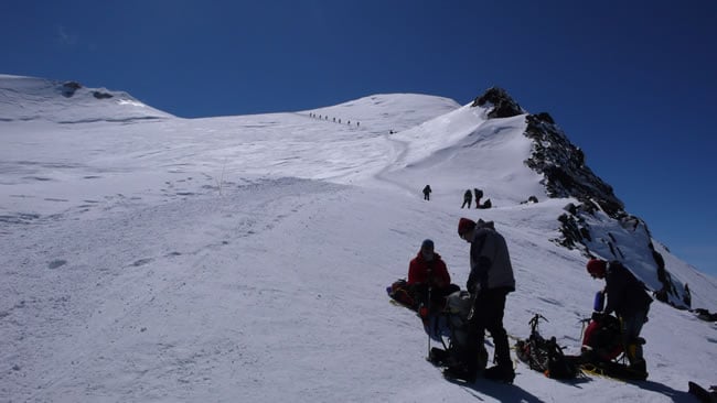 Looking up towards the base of the Football Field above Denali Pass.