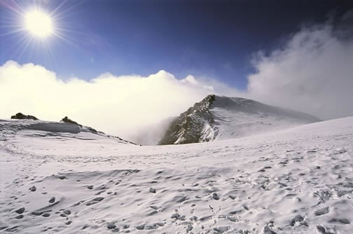 Looking back towards the ridge leading down to the fixed lines from High Camp. Photo: Seth Hobby