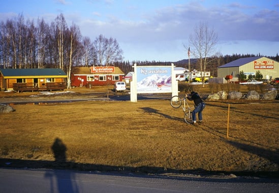 The Talkeetna Airport and our flight service, K2 Aviation, at the end of the tarmac.