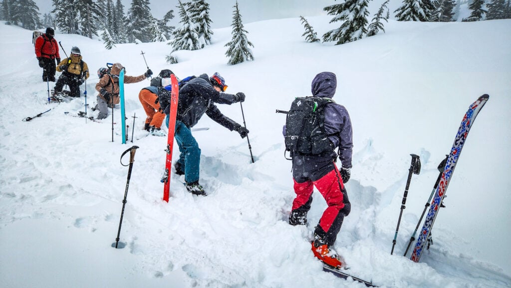 American Alpine Institute AIARE students practice snowpack tests in the Mt. Baker backcountry