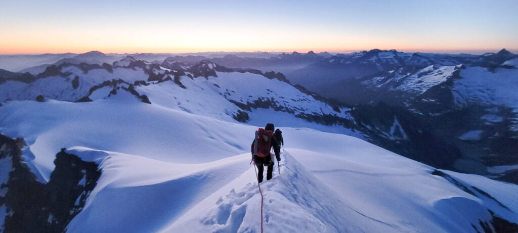 Climbers on Eldorado in Washington descending after a successful summit during their AAI AMTL 1 program