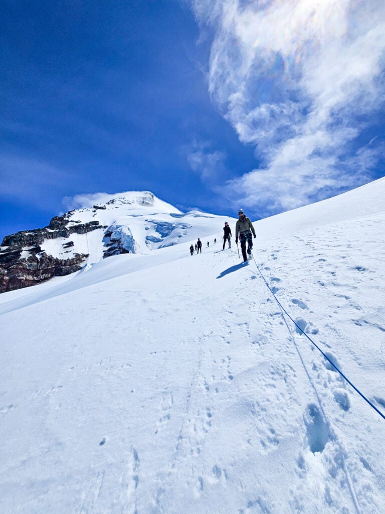 Students on a glacier rope team summiting Mt. Baker via the Coleman-Deming Route
