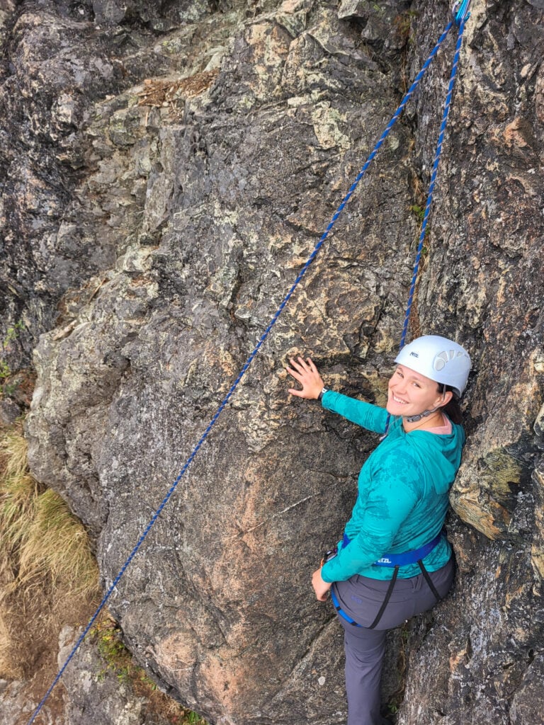 All smiles and ready to rock climb on an American Alpine Institute rock climbing course