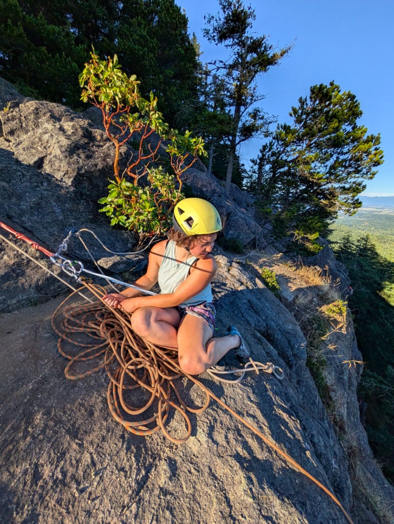 Learning advanced belaying technique is part of the American Alpine Institute Leaders of Tomorrow Rock Climbing Camp curriculum