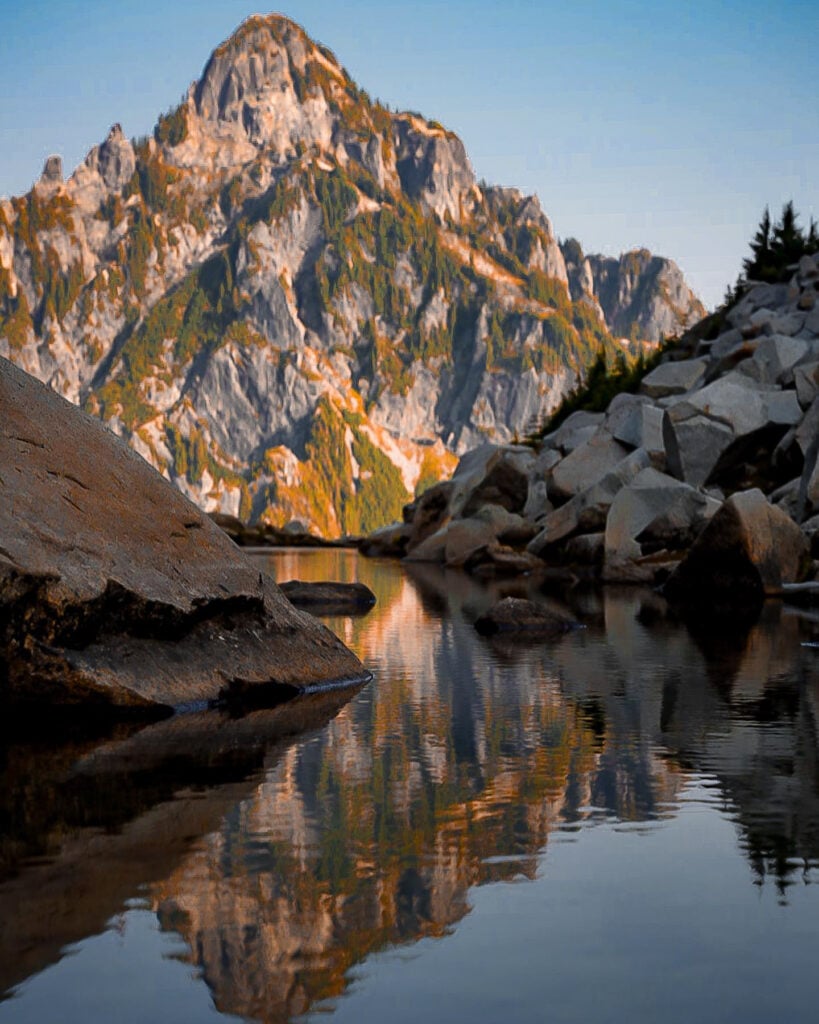 One of many alpine lakes in the North Cascades that can be seen from various backcountry backpacking camps. This one near Vesper, visited during an American Alpine Institute course