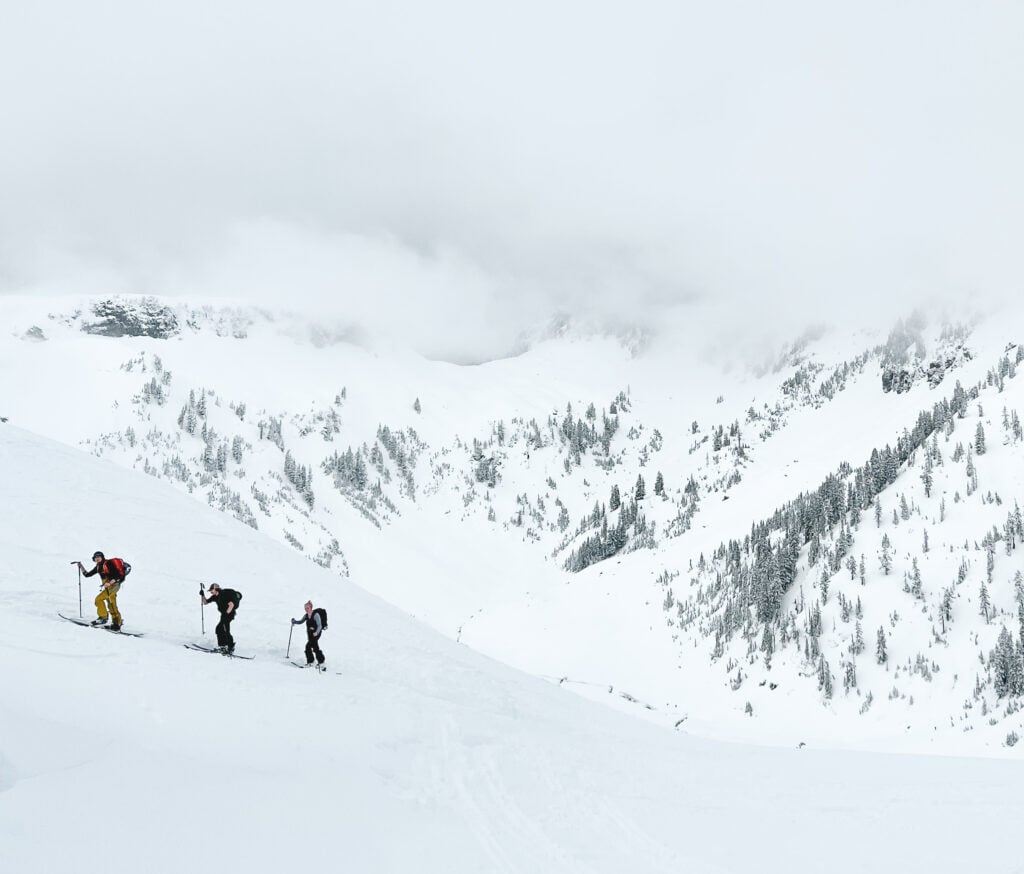 A group of skiers ascend the Mt. Baker backcountry during an American Alpine Institute ski program