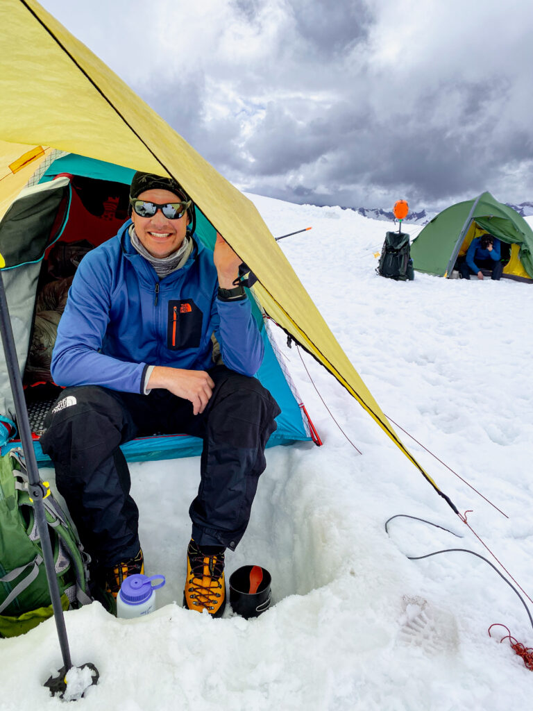 Camp set up in snow is an important skill taught on the American Alpine Institute winter camping program